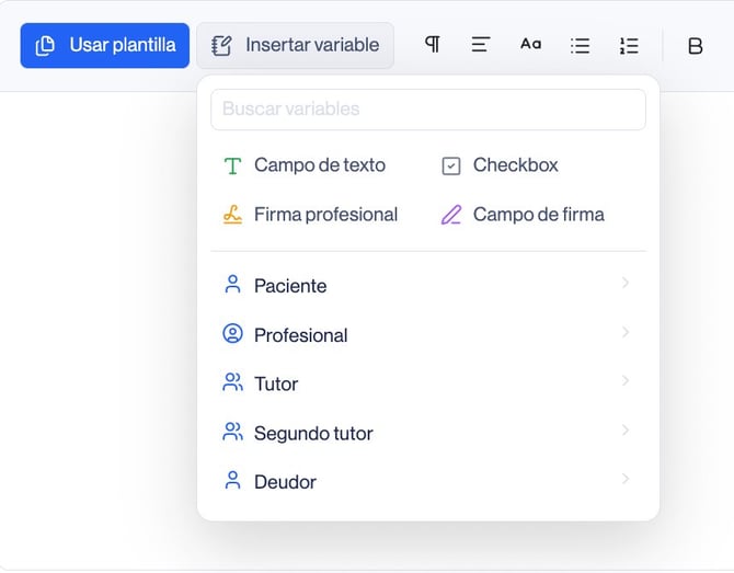 Menú de variables